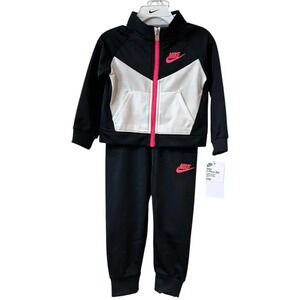 Nike Girls 2 Piece Set Tracksuit Jacket/Pants Black Pink Size 24 Months NWT $52